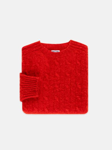 J. PRESS MADE-IN-SCOTLAND RED SHAGGY DOG CABLEKNIT SWEATER - CLASSIC FIT