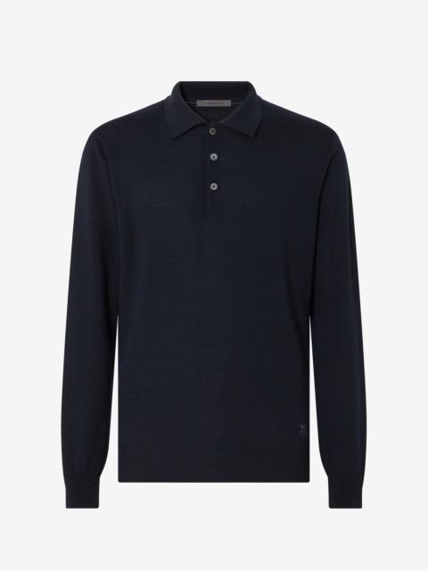 CORNELIANI Blue button-up extra fine merino wool polo shirt