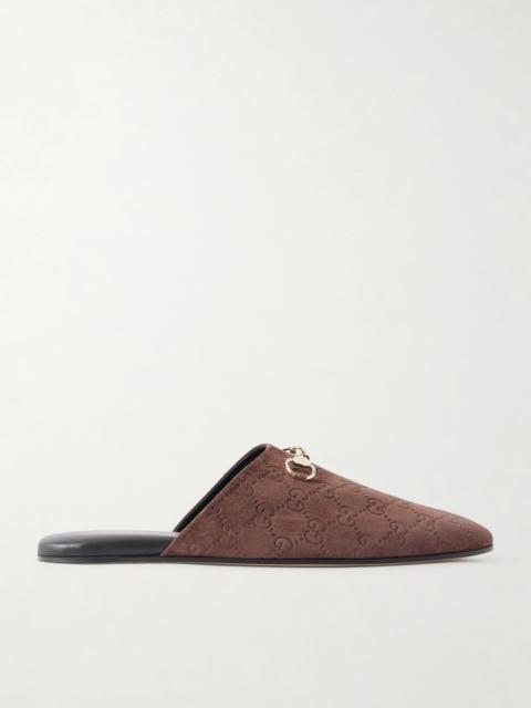 GUCCI Horsebit-detailed Debossed Suede Slippers