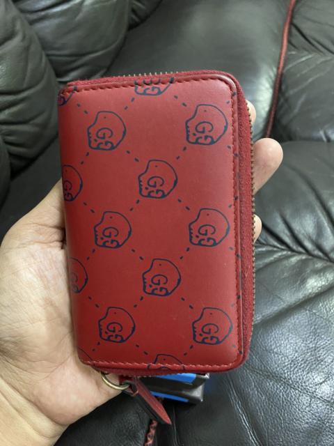 GUCCI Authentic Gucci Ghost Calfskin Red Skull Card Case