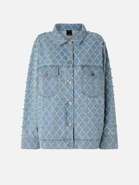 PINKO DENIM JACKET WITH DIAMOND AND RHINESTONE MOTIF
