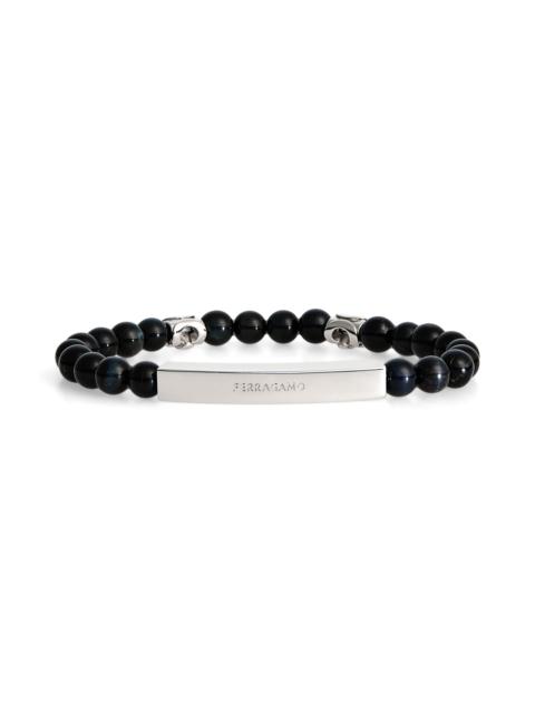 FERRAGAMO Men's Logo Plate Falcon's Eye Beaded Bracelet