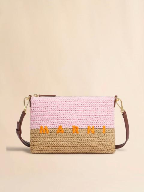 Marni PINK AND BROWN PAPER RAFFIA SEASIDE POUCH