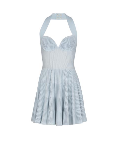 Balmain Textured knit halterneck A-line dress