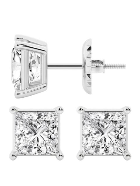 Other Designers Brilliant Diamond 6 Carat Princess Cut Lab Grown Diamond Stud Earrings in 14K White Gold, G-H Color,