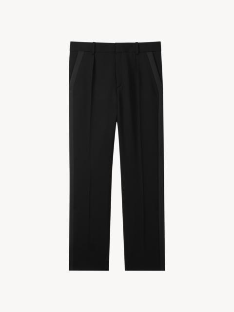 SAINT LAURENT MID-RISE TUXEDO PANTS IN GRAIN DE POUDRE
