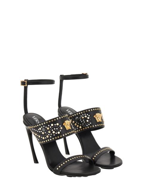 VERSACE Versace Medusa Ankle Strap Sandal in Black Gold Palladium at Nordstrom