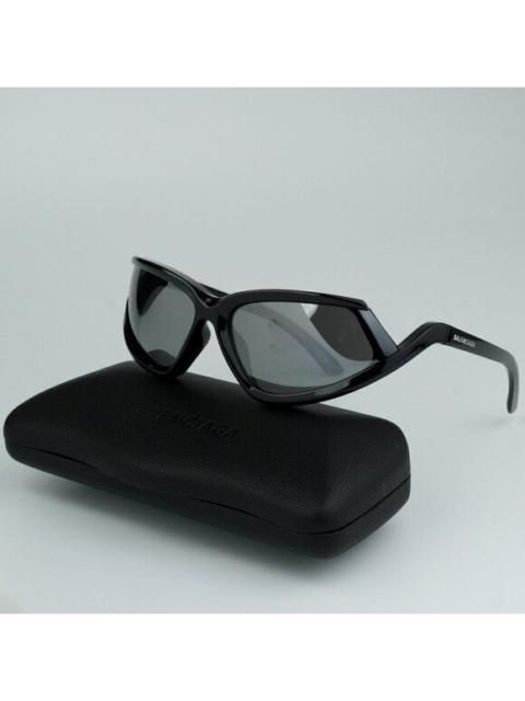 BALENCIAGA NEW Balenciaga BB0289S 001 Black Silver Mirror Wraparound Unisex Sunglasses