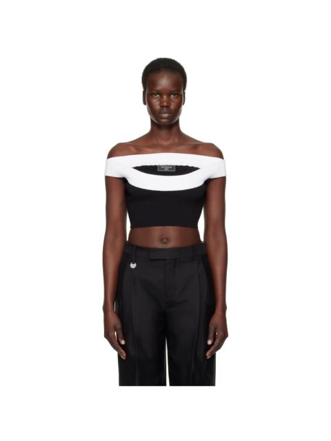Balmain Black & White Two-Tone Knit Cropped Top