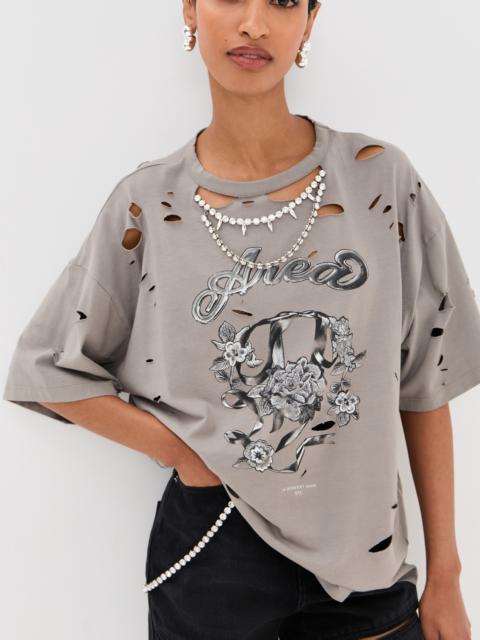 AREA Distressed Crystal Embellished Graphic T-Shirt