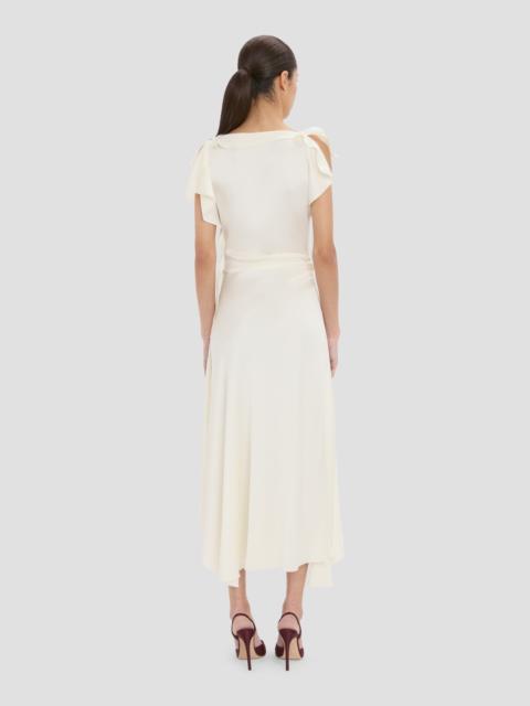 Victoria Beckham Drape Midi Dress In Ivory