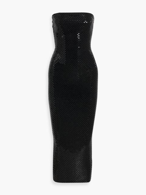 RETROFÊTE Karrah strapless crystal-embellished knitted midi dress