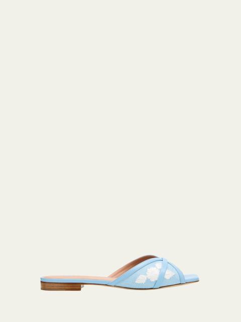 MALONE SOULIERS Perla Raffia Leather Flat Slide Sandals