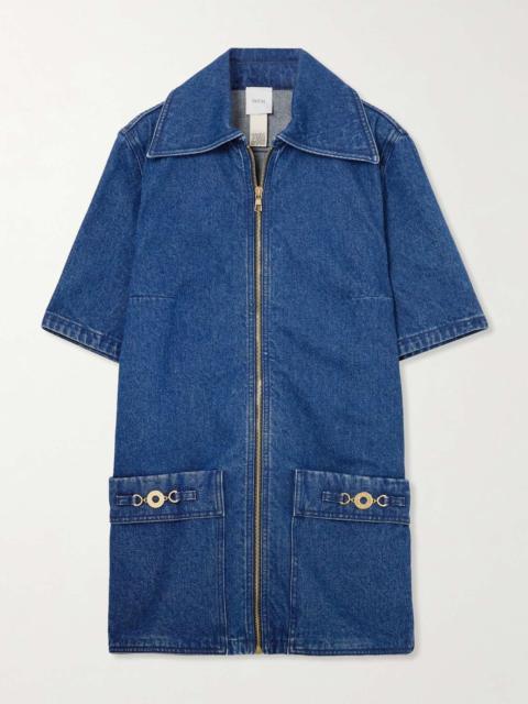 Embellished denim mini shirt dress Blue