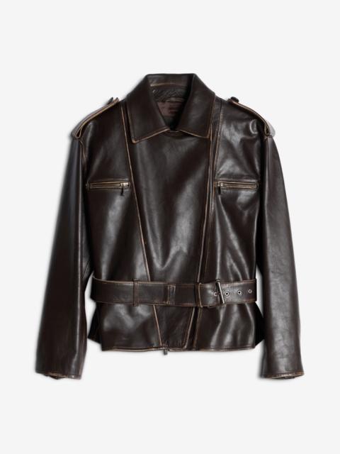 7 For All Mankind Leather Biker Jacket in Vintage Brown