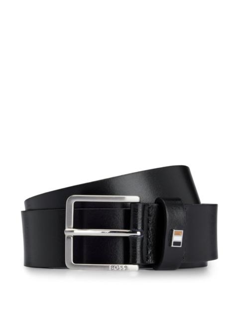 BOSS ITALIAN-LEATHER BELT WITH SIGNATURE-STRIPE KEEPER TRIM