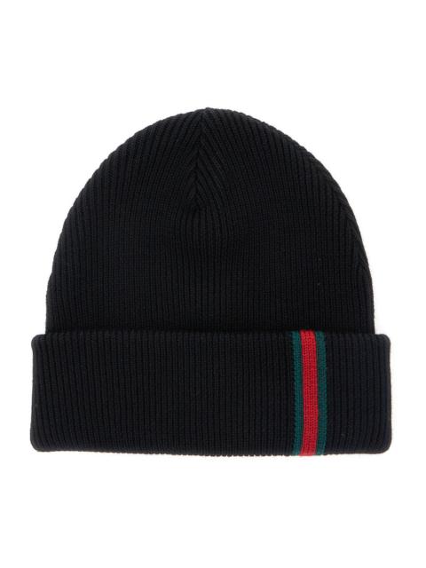 GUCCI Gucci Men Hat With Ribbed Work And Web Detail On The Front In Black Wool For Men