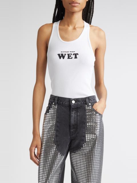 Stella McCartney Stella McCartney Slippery When Wet Flocked Rib Tank in Pure White at Nordstrom