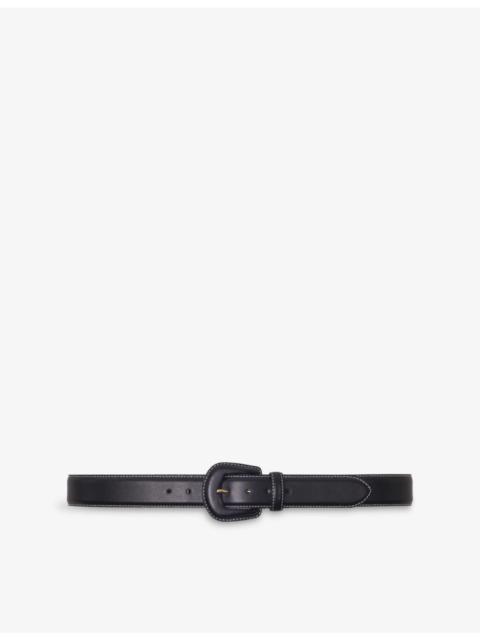 maje Contrast-Stitch Slim Leather Belt
