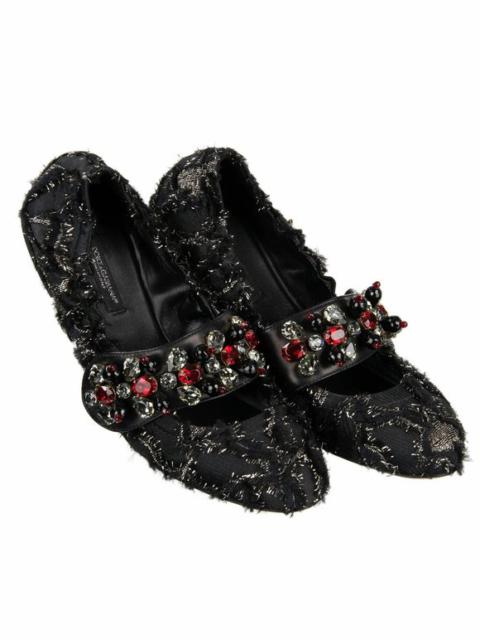 Dolce & Gabbana Crystals Brocade Ballerinas Ballet Flats Shoes VALLY Black 06650