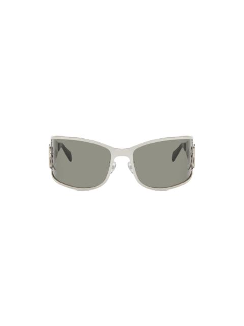 Blumarine Silver Metal Wraparound Sunglasses
