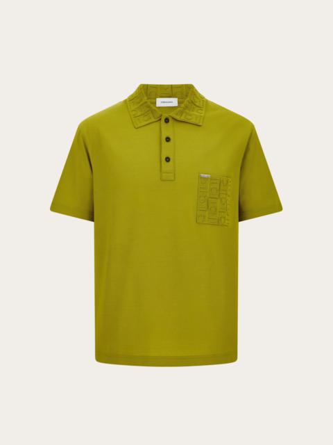 V-neck polo with jacquard pocket detail