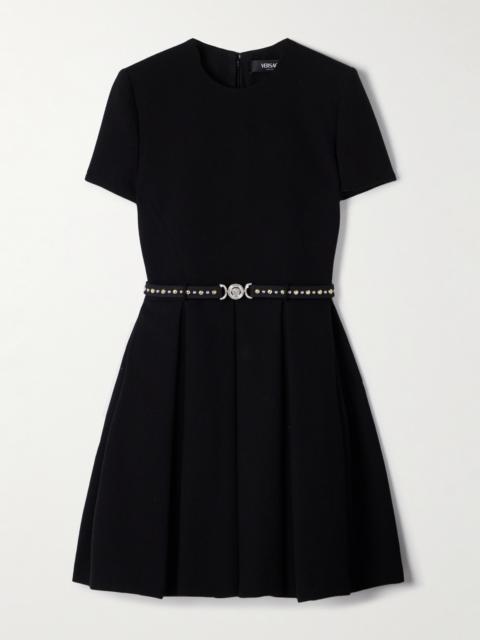 VERSACE Belted Wool-crepe Mini Dress