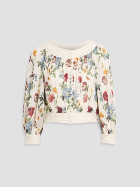 Alice + Olivia Cherelle lace-trimmed floral-print cotton-gauze top