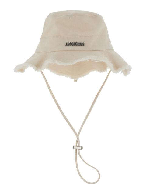 JACQUEMUS Jacquemus Men White Fisherman Hat With Logo Detail  In Cotton Man