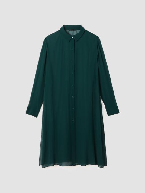 EILEEN FISHER Sheer Silk Georgette Classic Collar Long Shirt
