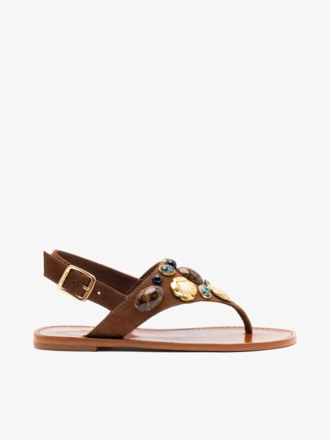 Larroudé Talitha Flat Sandal In Brown Leather