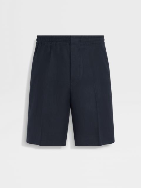ZEGNA NAVY BLUE OASI LINO SHORTS