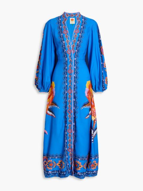 FARM RIO Crochet-trimmed printed twill maxi dress