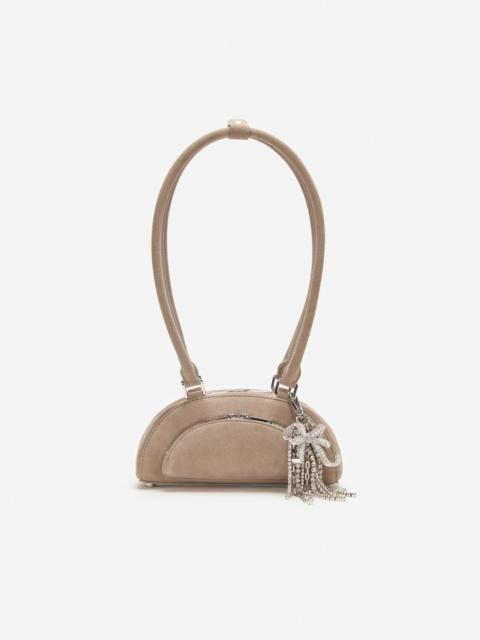 self-portrait Grey Suede Mini Shoulder Bag With Charm