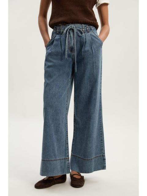 KAREN MILLEN Denim Tie Waist Wide Leg Tailored Trouser