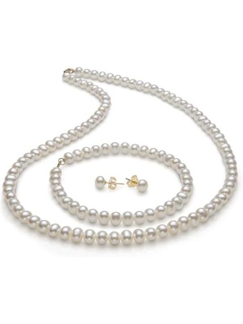 Other Designers Belacqua 14K Gold 6.0-7.0mm Freshwater Pearl 18" Necklace Bracelet Stud Earrings Set for Women, Jewe