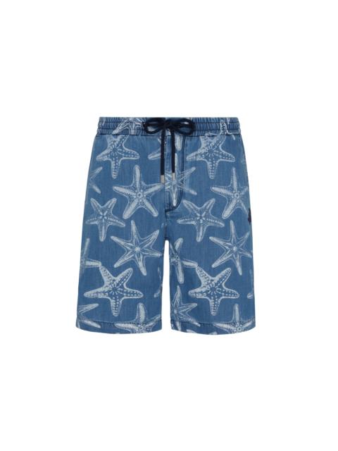 Vilebrequin Men Denim Bermuda Shorts Starfish Light Denim Printed