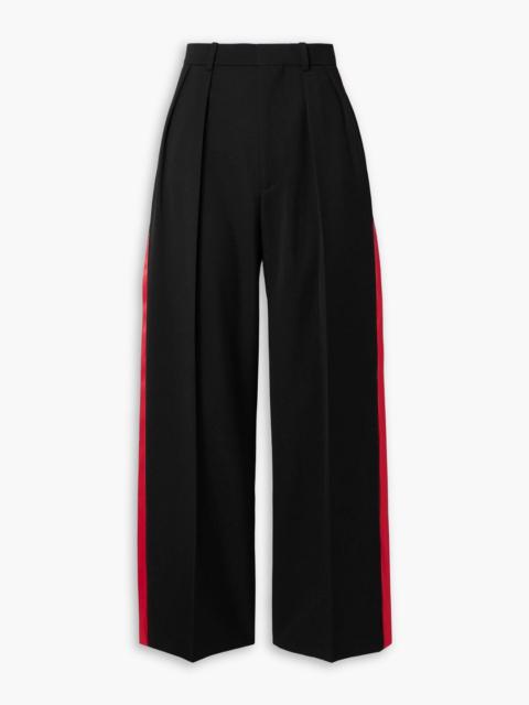WARDROBE.NYC Pleated silk-satin trimmed wool-piqué wide-leg pants