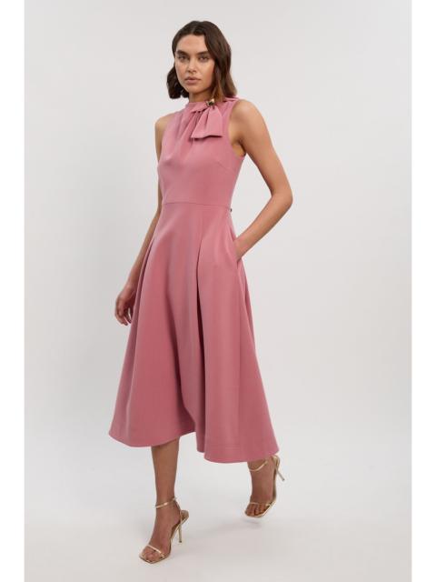 KAREN MILLEN Compact Stretch Bow Tie Neck Trim Detail Tailored Full Midi Dress