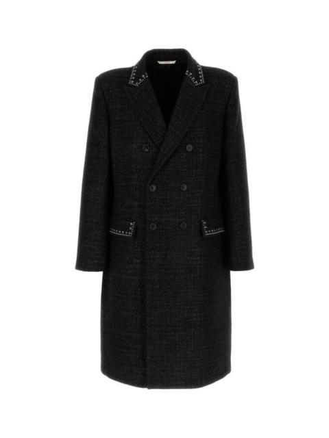 Valentino Garavani Man Melange Black Wool Blend Coat