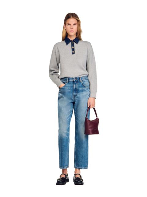 Sandro SANDRO Sweater with denim collar in Grey at Nordstrom