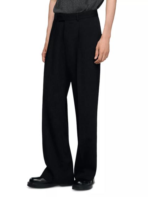 Sandro Laurent Wool Blend Wide Leg Trousers With Pleats