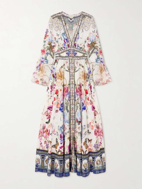 Crystal-embellished ruffled floral-print silk maxi dress Off-white
