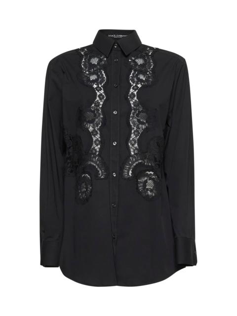 Dolce & Gabbana Black poplin shirt with lace intarsia