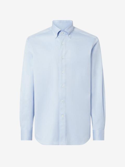 CORNELIANI Light blue cotton shirt with honeycomb micro-pattern
