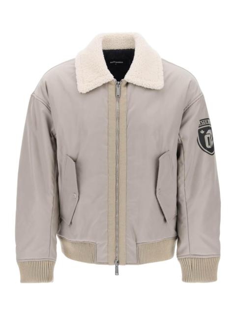 Dsquared2 Padded Bomber Jacket With Collar In Lamb Fur