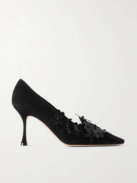 Harneclo 90 appliquéd suede pumps Black