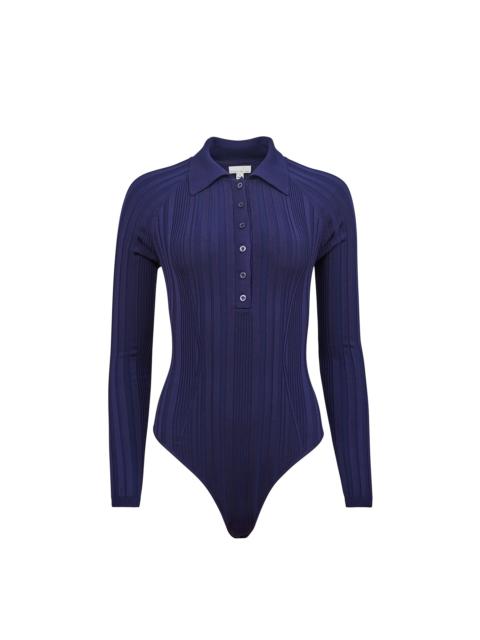 Fleur du Mal Long Sleeve Rib Polo Bodysuit
