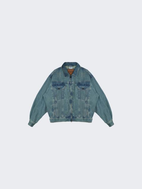 VETEMENTS Biker Crosses Zip Denim Jacket Vintage Mid Blue