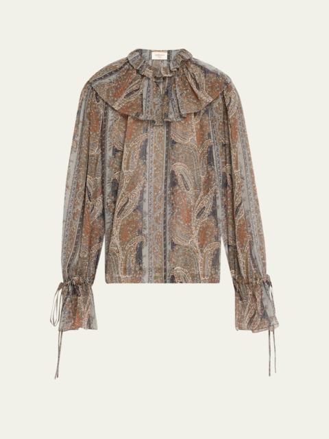 SAINT LAURENT Paisley Button Down Sheer Blouse